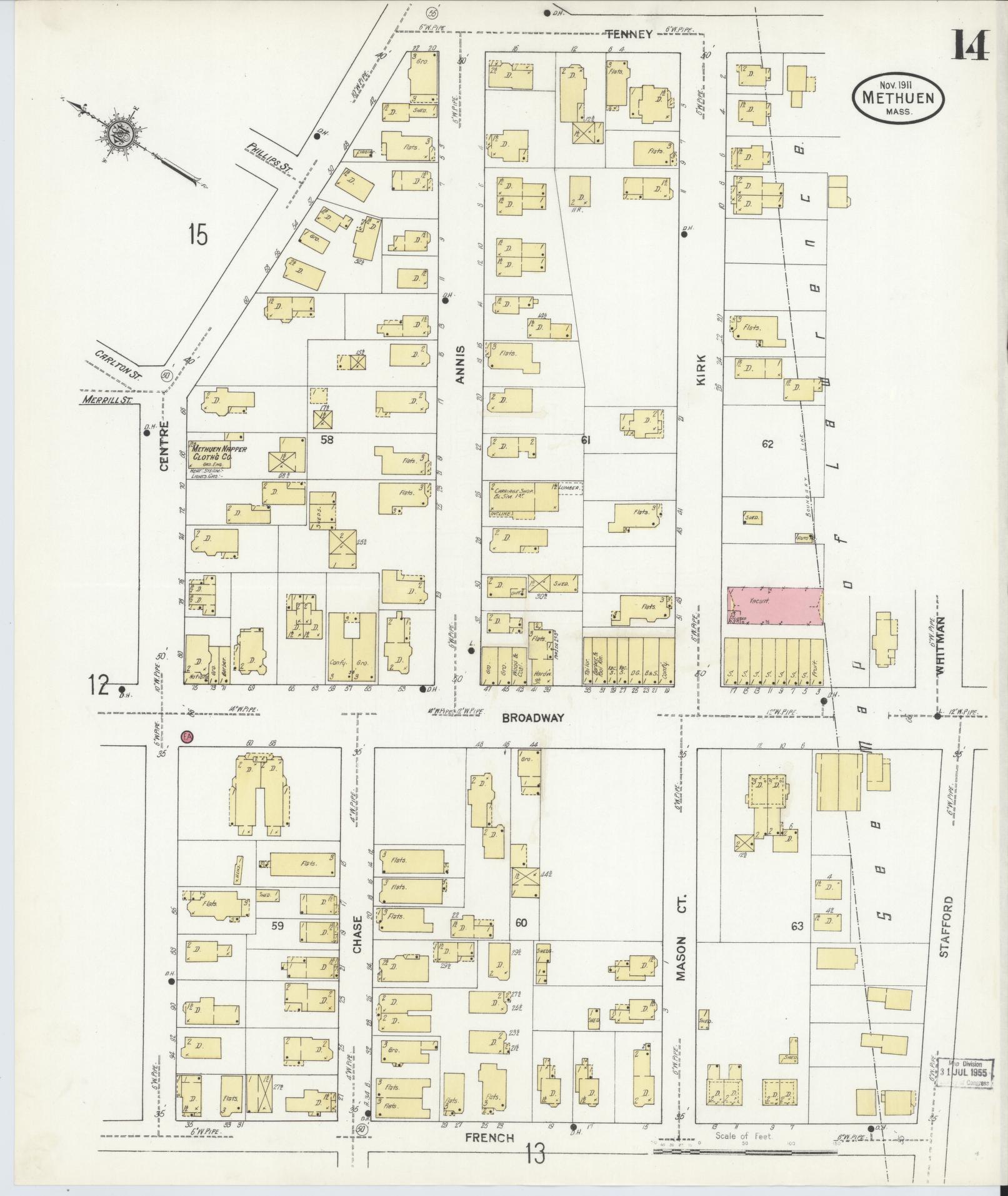 Sanborn Fire Insurance Map from Methuen, Essex County, Massachusetts (1911), Sheet #0014 - Complete Map Set gallery image, historic Sanborn map, vintage wall art, Massachusetts Massachusetts