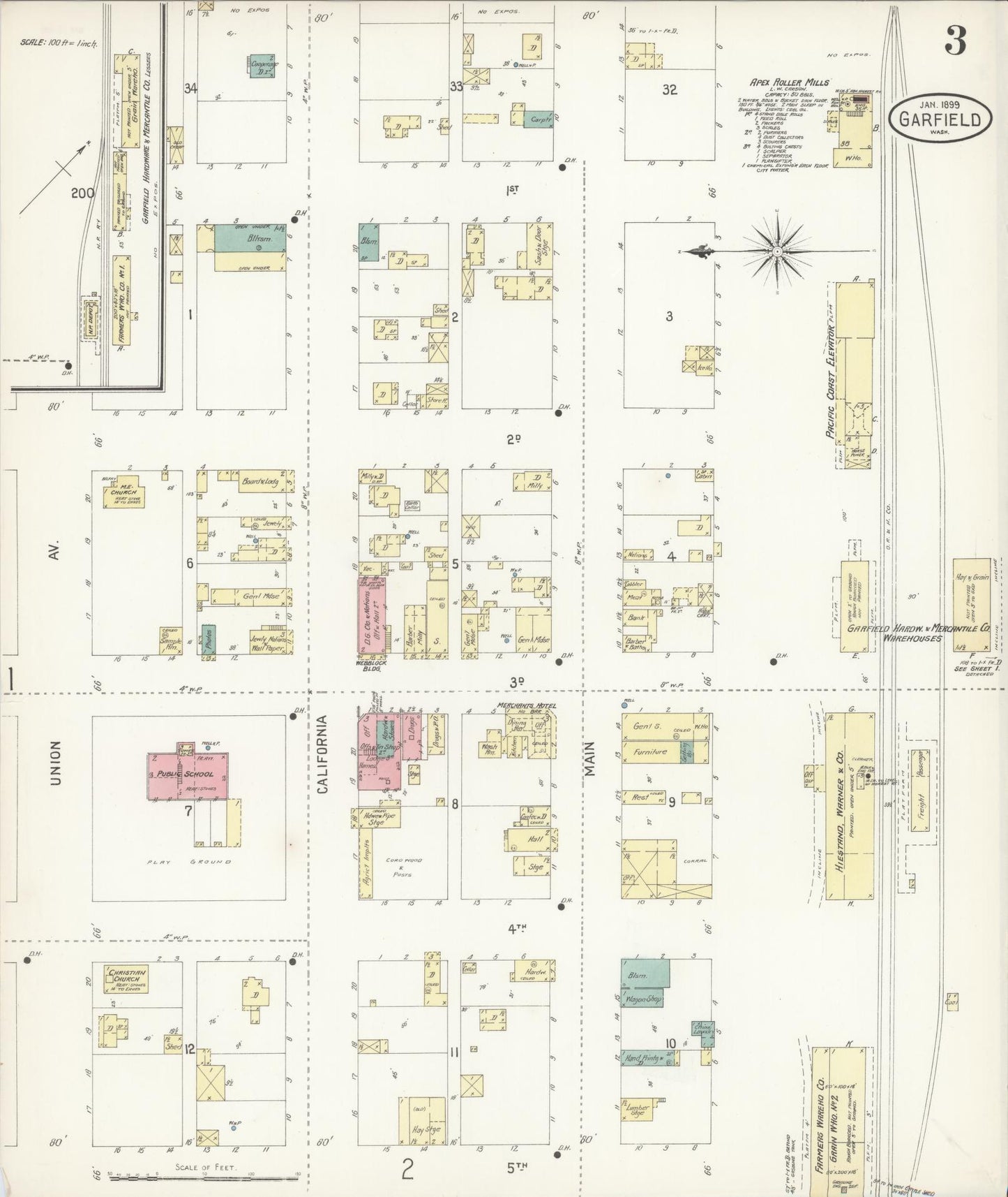 Sanborn Fire Insurance Map from Garfield, Whitman County, Washington (1899), Sheet #0003 - Complete Map Set gallery image, historic Sanborn map, vintage wall art, Washington Washington