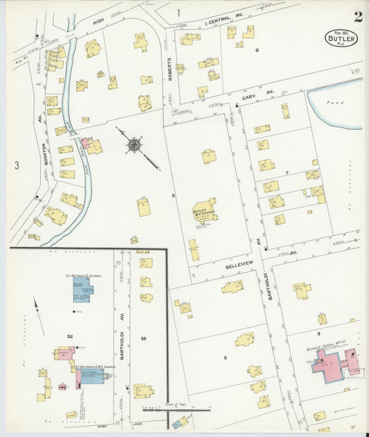 Sanborn Fire Insurance Map from Butler, Morris County, New Jersey (1911), Sheet #0002 - Historic Sanborn Fire Insurance Map Print, vintage old map wall art, antique decor, genealogy gift, New Jersey New Jersey map
