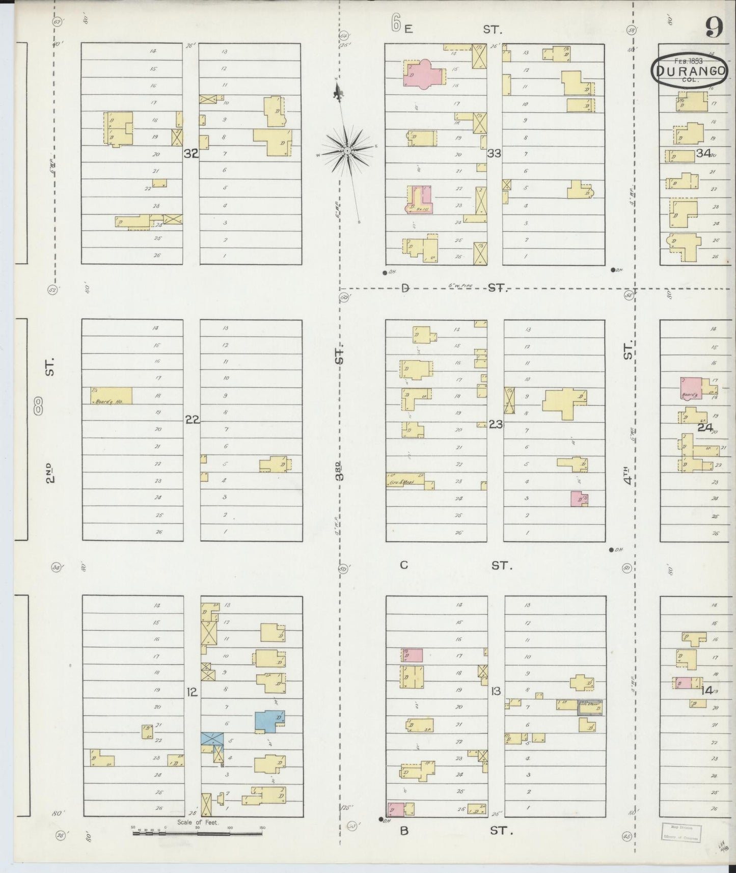 Sanborn Fire Insurance Map from Durango, La Plata County, Colorado (1893), Sheet #0009 - Historic Sanborn Fire Insurance Map Print, vintage old map wall art, antique decor, genealogy gift, Colorado Colorado map