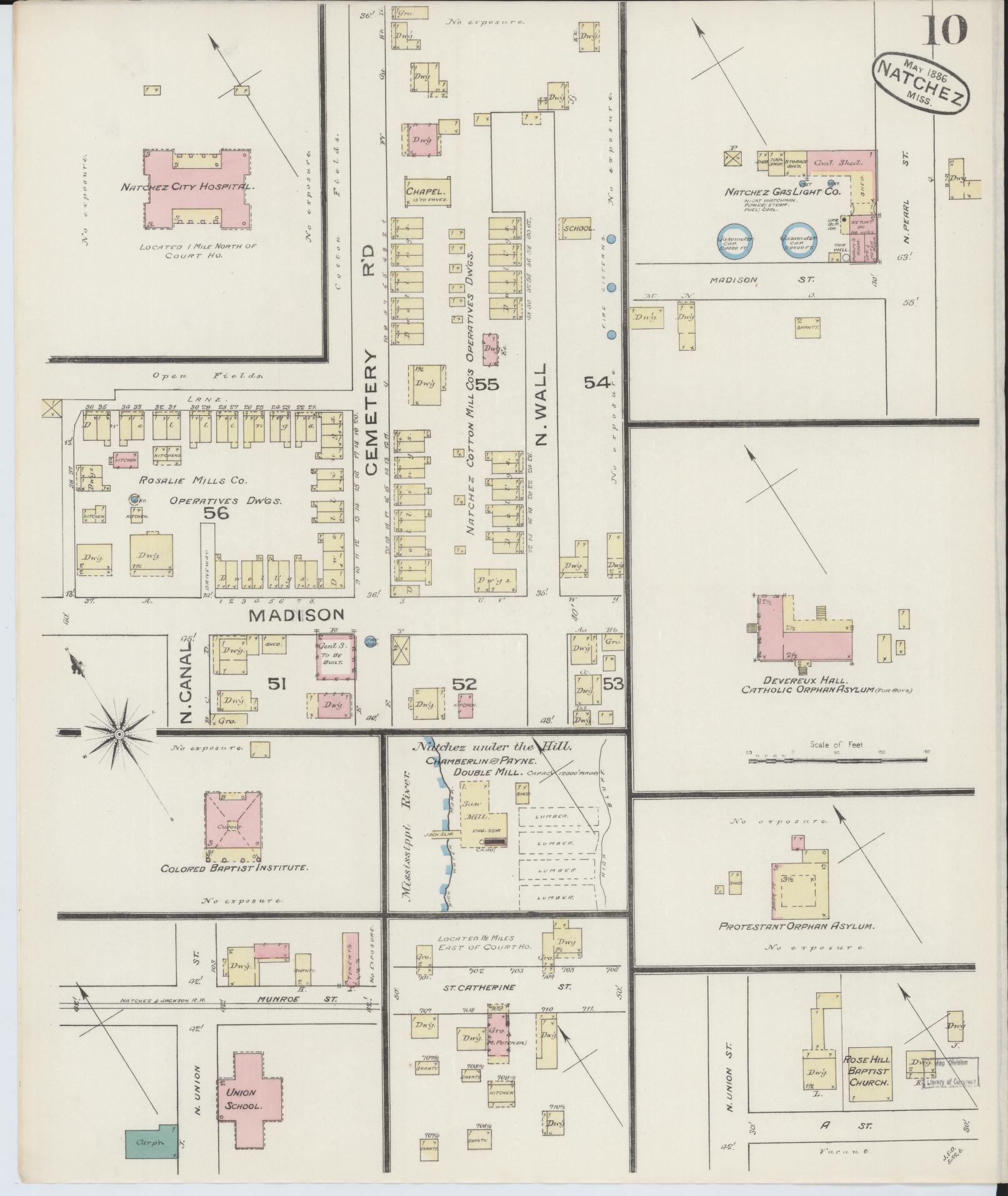 Sanborn Fire Insurance Map from Natchez, Adams County, Mississippi (1886), Sheet #0010 - Complete Map Set gallery image, historic Sanborn map, vintage wall art, Mississippi Mississippi