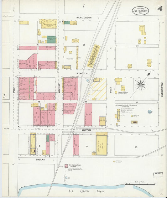 Sanborn Fire Insurance Map from Jefferson, Marion County, Texas (1906), Sheet #0004 - Historic Sanborn Fire Insurance Map Print, vintage old map wall art, antique decor, genealogy gift, Texas Texas map