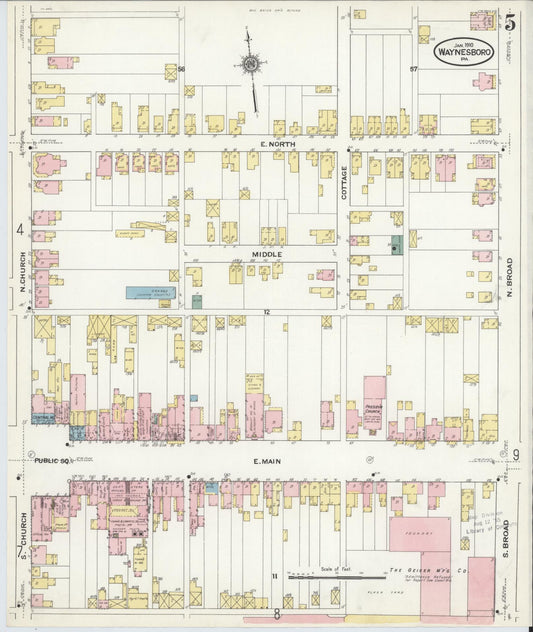 Sanborn Fire Insurance Map from Waynesboro, Franklin County, Pennsylvania (1910), Sheet #0005 - Historic Sanborn Fire Insurance Map Print, vintage old map wall art, antique decor, genealogy gift, Pennsylvania Pennsylvania map