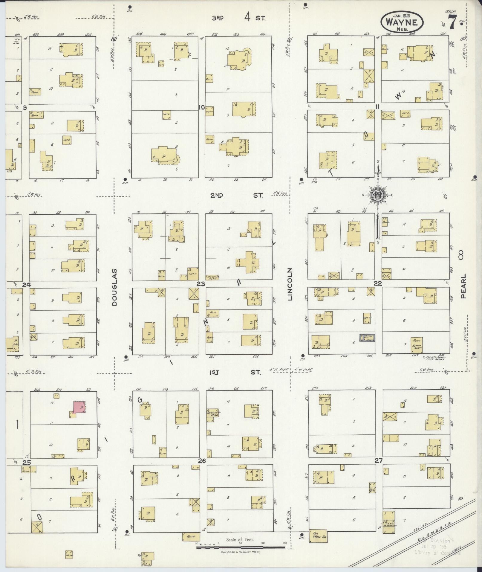 Sanborn Fire Insurance Map from Wayne, Wayne County, Nebraska (1921), Sheet #0007 - Complete Map Set gallery image, historic Sanborn map, vintage wall art, Nebraska Nebraska