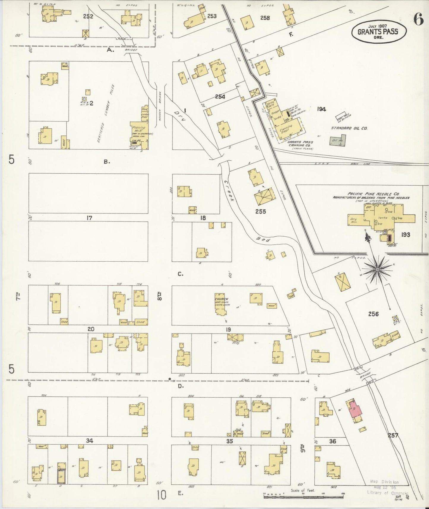 Sanborn Fire Insurance Map from Grants Pass, Josephine County, Oregon (1907), Sheet #0006 - Complete Map Set gallery image, historic Sanborn map, vintage wall art, Oregon Oregon