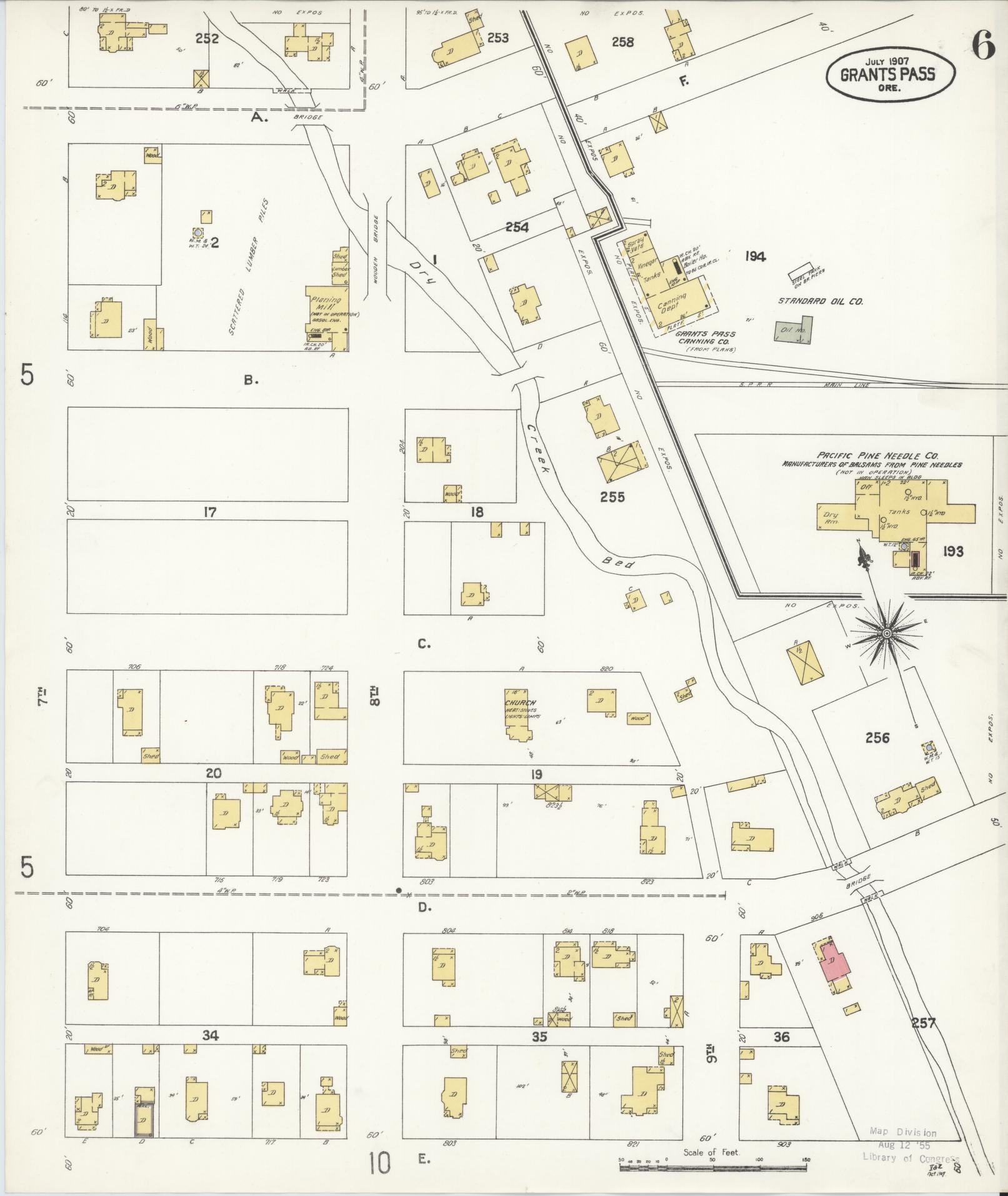 Sanborn Fire Insurance Map from Grants Pass, Josephine County, Oregon (1907), Sheet #0006 - Complete Map Set gallery image, historic Sanborn map, vintage wall art, Oregon Oregon