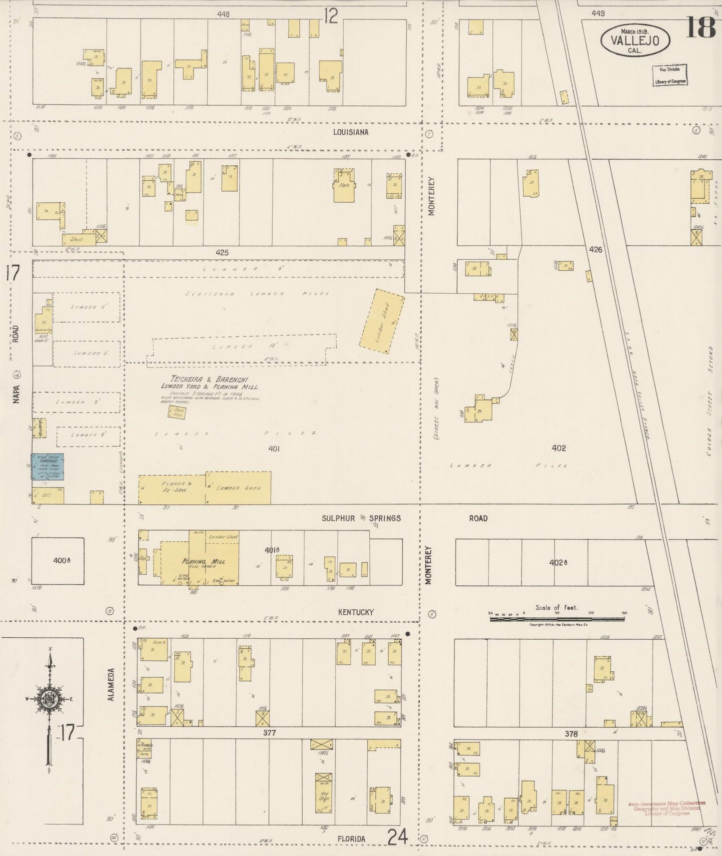 Sanborn Fire Insurance Map from Vallejo, Solano County, California (1919), Sheet #0018 - Complete Map Set gallery image, historic Sanborn map, vintage wall art, California California