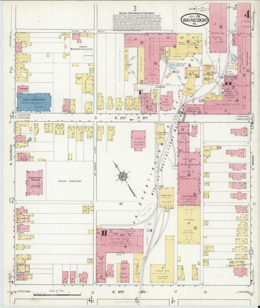 Sanborn Fire Insurance Map from Waynesboro, Franklin County, Pennsylvania (1916), Sheet #0004 - Historic Sanborn Fire Insurance Map Print, vintage old map wall art, antique decor, genealogy gift, Pennsylvania Pennsylvania map