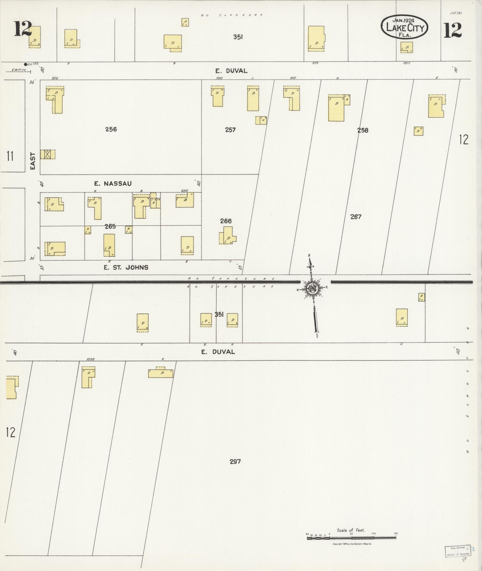 Sanborn Fire Insurance Map from Lake City, Columbia County, Florida (1924), Sheet #0012 - Complete Map Set gallery image, historic Sanborn map, vintage wall art, Florida Florida