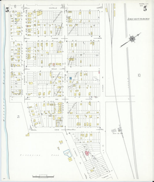Sanborn Fire Insurance Map from Pierre, Hughes County, South Dakota (1941), Sheet #0005 - Historic Sanborn Fire Insurance Map Print, vintage old map wall art, antique decor, genealogy gift, South Dakota South Dakota map