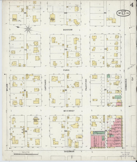 Sanborn Fire Insurance Map from Mexia, Limestone County, Texas (1896), Sheet #0004 - Historic Sanborn Fire Insurance Map Print, vintage old map wall art, antique decor, genealogy gift, Texas Texas map