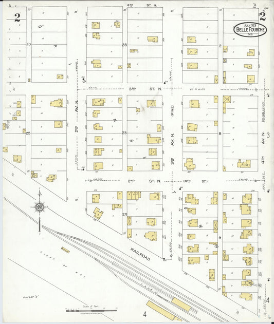 Sanborn Fire Insurance Map from Belle Fourche, Butte County, South Dakota (1923), Sheet #0002 - Historic Sanborn Fire Insurance Map Print, vintage old map wall art, antique decor, genealogy gift, South Dakota South Dakota map