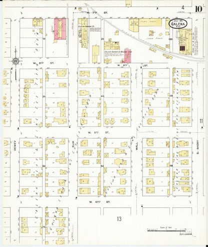 Sanborn Fire Insurance Map from Galena, Cherokee County, Kansas (1911), Sheet #0010 - Complete Map Set gallery image, historic Sanborn map, vintage wall art, Kansas Kansas
