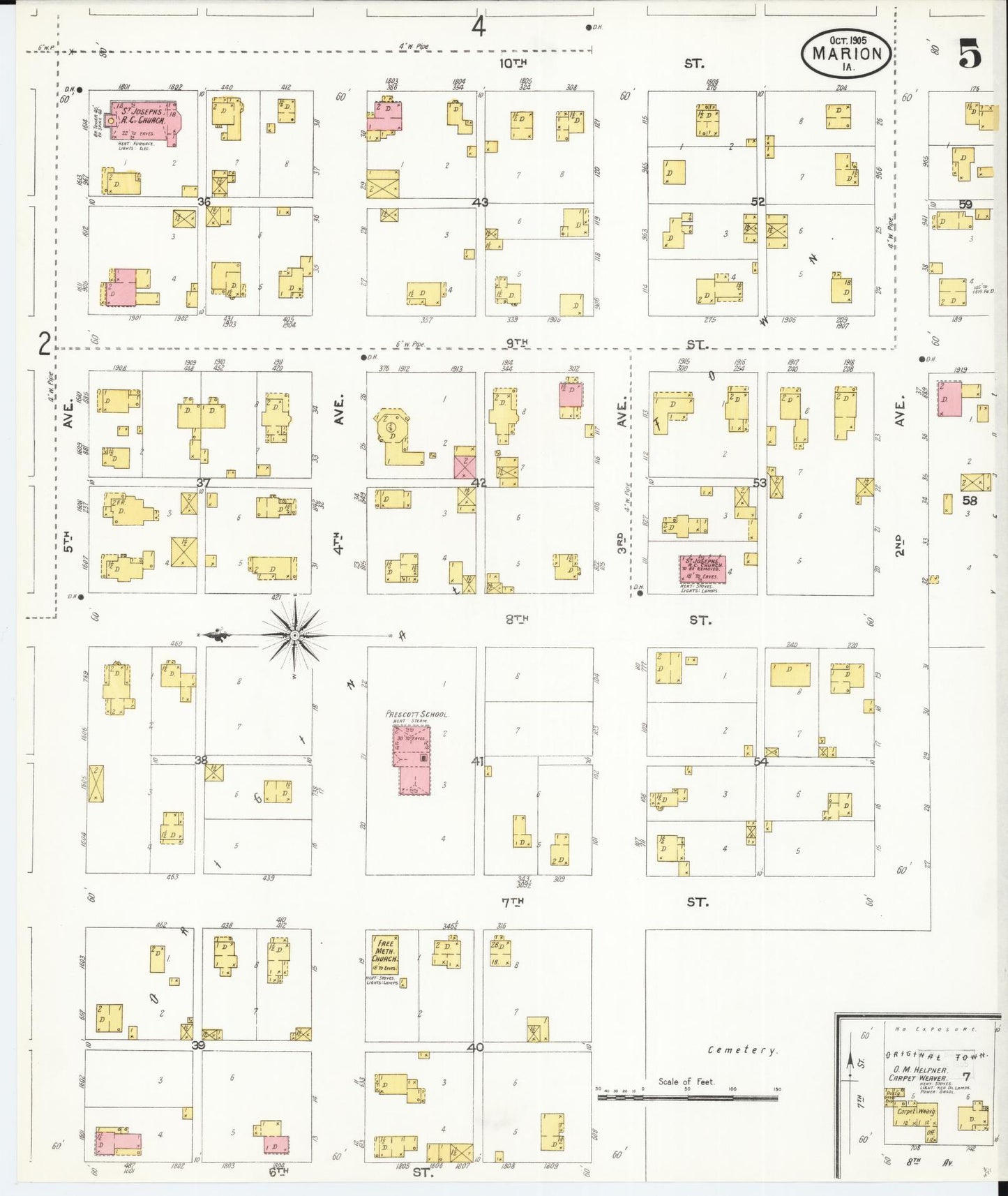Sanborn Fire Insurance Map from Marion, Linn County, Iowa (1905), Sheet #0005 - Historic Sanborn Fire Insurance Map Print