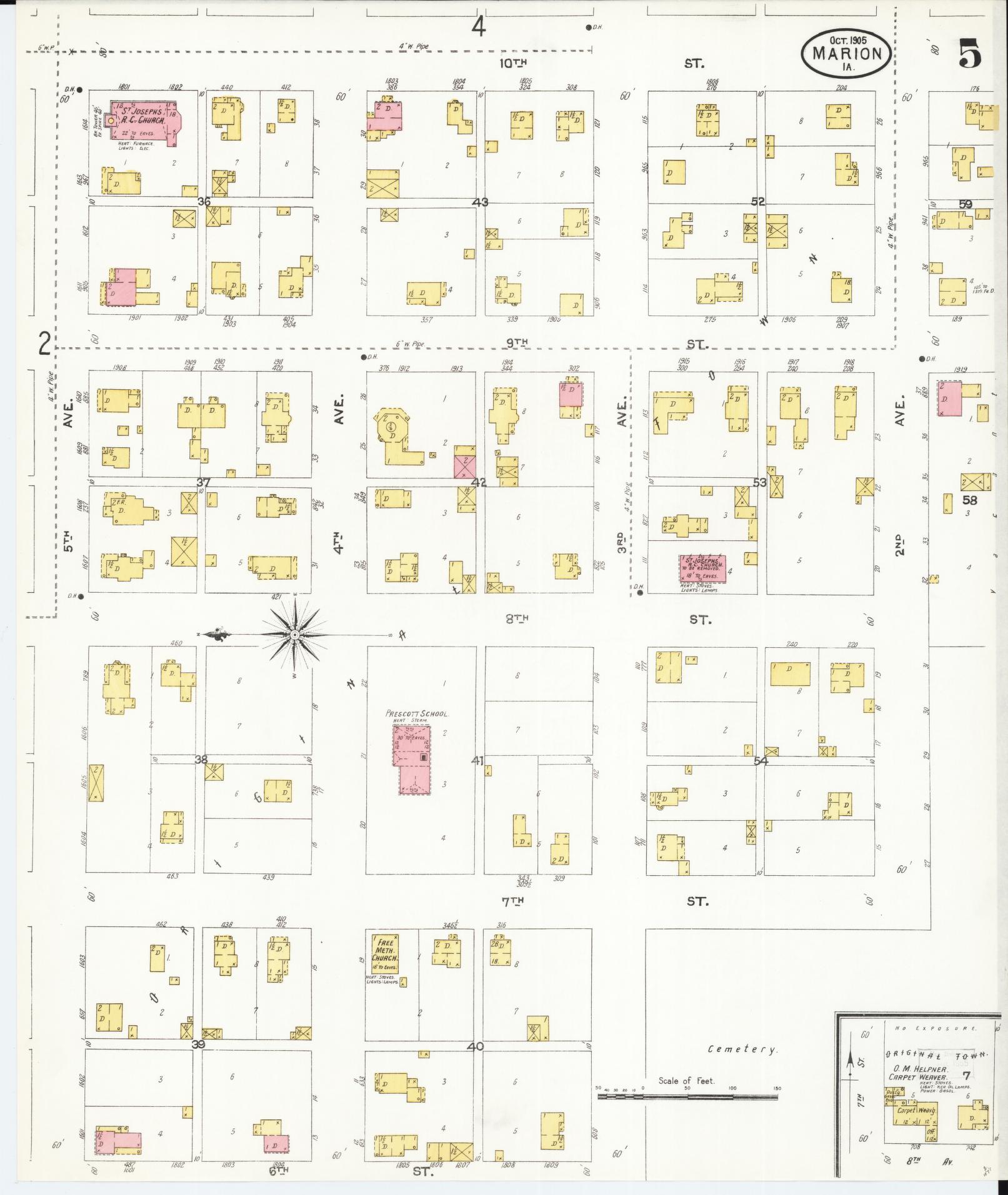 Sanborn Fire Insurance Map from Marion, Linn County, Iowa (1905), Sheet #0005 - Historic Sanborn Fire Insurance Map Print