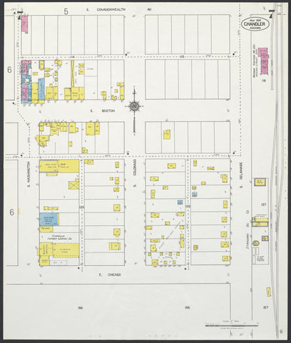Sanborn Fire Insurance Map from Chandler, Maricopa County, Arizona (1924), Sheet #0007 - Complete Map Set gallery image, historic Sanborn map, vintage wall art, Arizona Arizona
