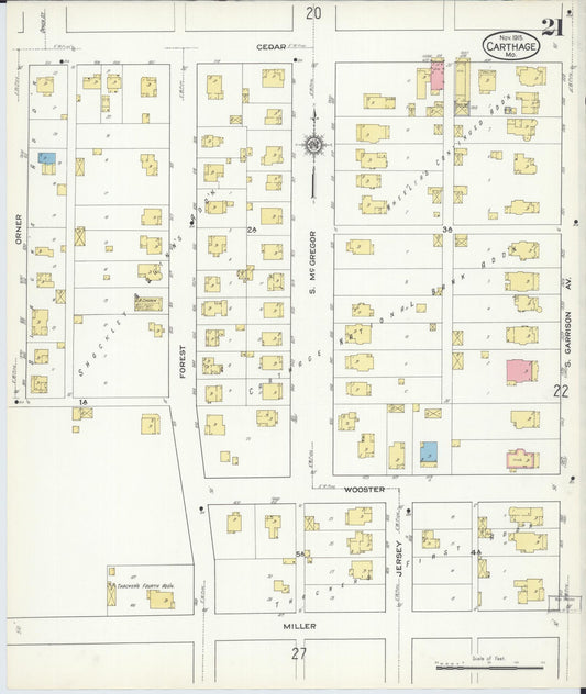 Sanborn Fire Insurance Map from Carthage, Jasper County, Missouri (1915), Sheet #0021 - Historic Sanborn Fire Insurance Map Print, vintage old map wall art, antique decor, genealogy gift, Missouri Missouri map