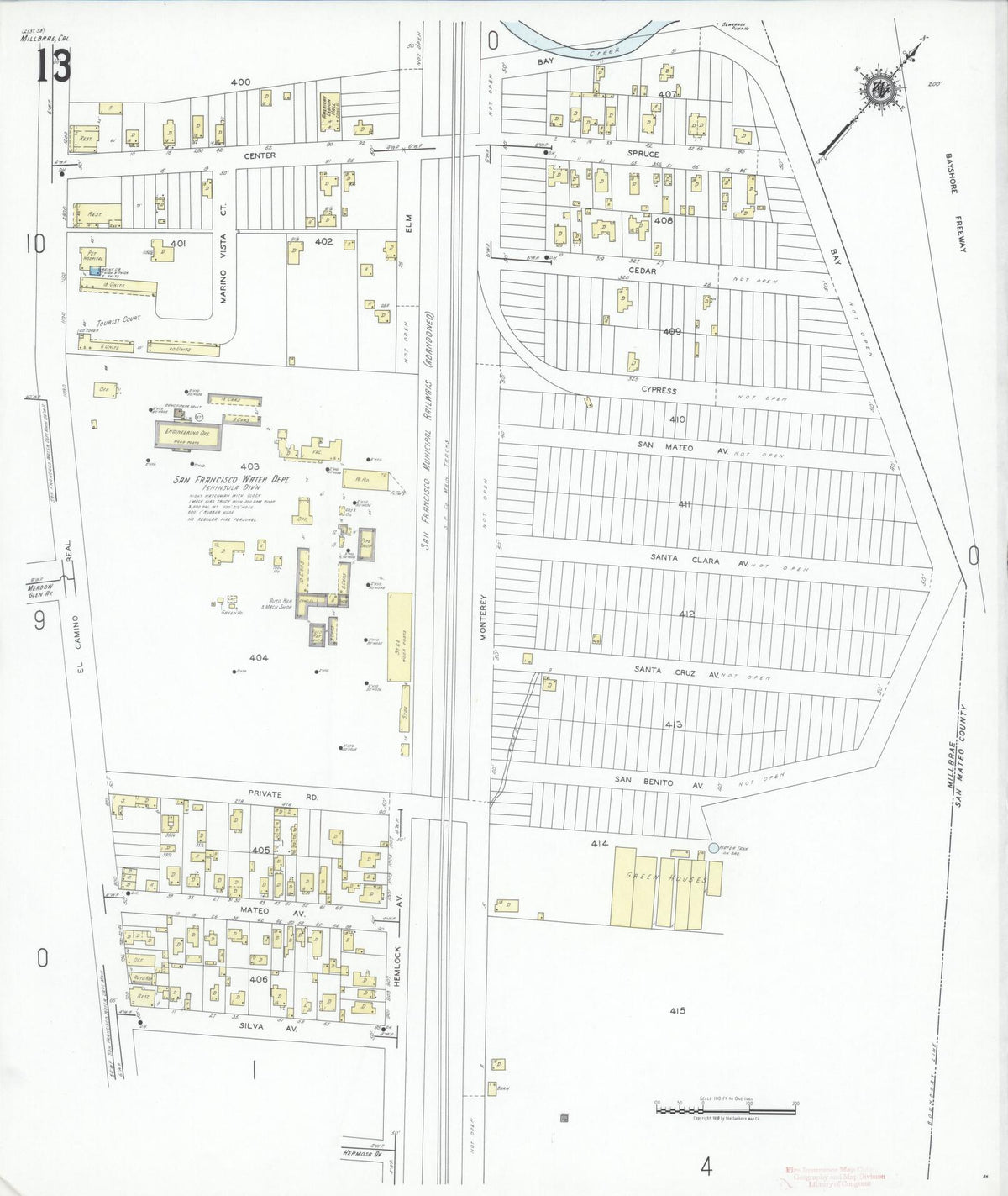 Sanborn Fire Insurance Map from Millbrae, San Mateo County, California (1949), Sheet #0013 - Complete Map Set gallery image, historic Sanborn map, vintage wall art, California California