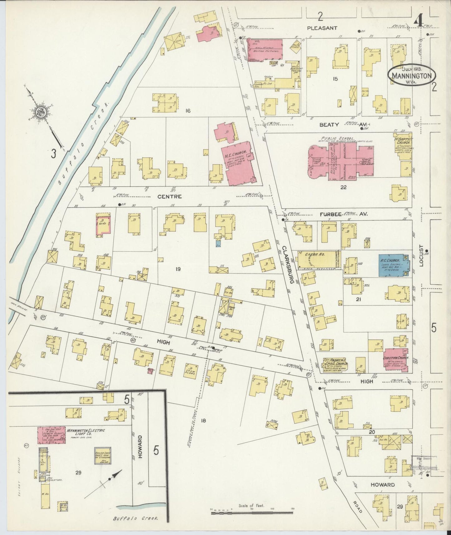 Sanborn Fire Insurance Map from Mannington, Marion County, West Virginia (1913), Sheet #0004 - Complete Map Set gallery image, historic Sanborn map, vintage wall art, West Virginia West Virginia