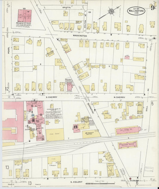 Sanborn Fire Insurance Map from Wallingford, New Haven County, Connecticut (1911), Sheet #0009 - Historic Sanborn Fire Insurance Map Print, vintage old map wall art, antique decor, genealogy gift, Connecticut Connecticut map