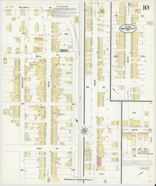Sanborn Fire Insurance Map from Mahanoy City, Schuylkill County, Pennsylvania (1907), Sheet #0010 - Historic Sanborn Fire Insurance Map Print, vintage old map wall art, antique decor, genealogy gift, Pennsylvania Pennsylvania map