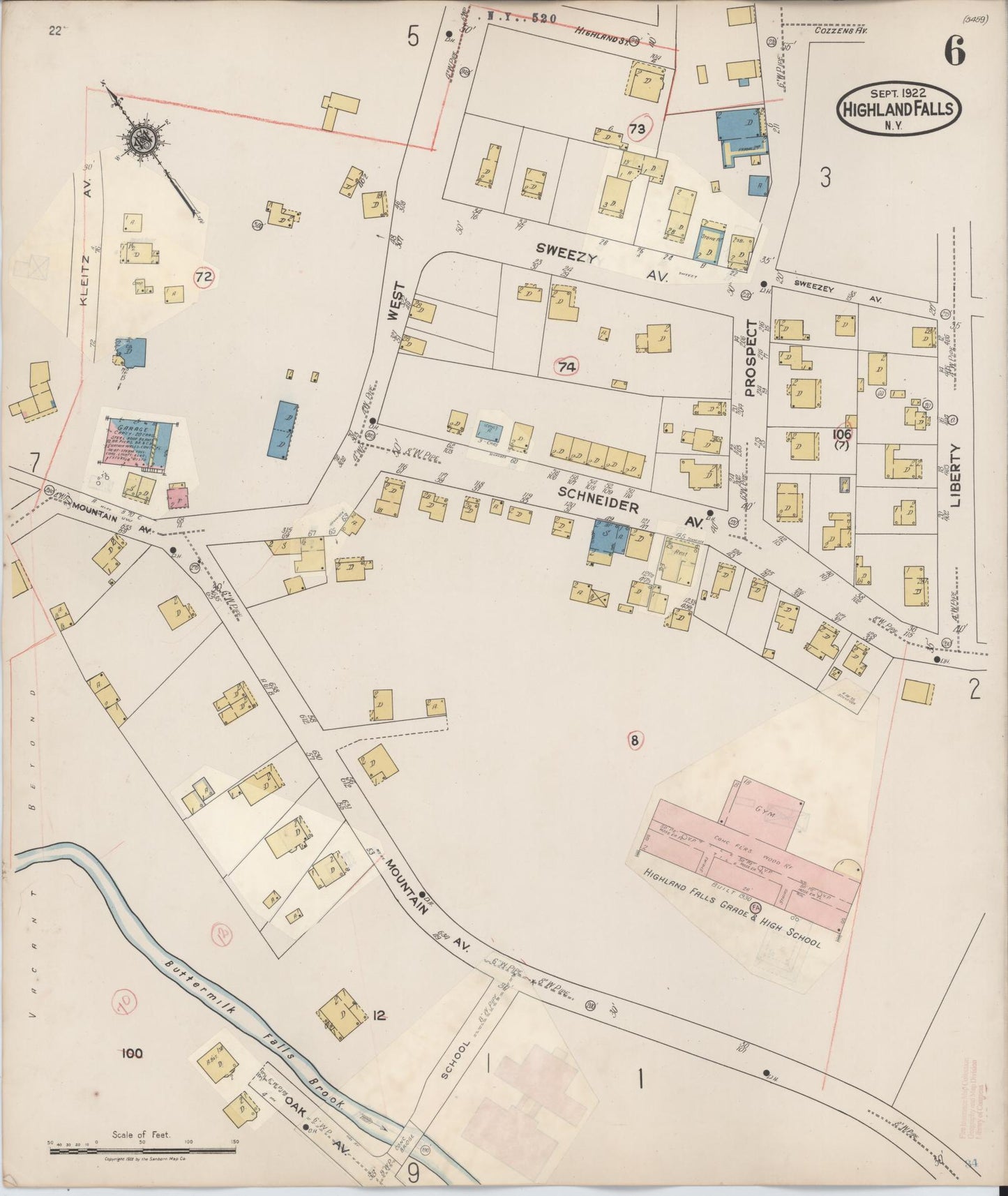 Sanborn Fire Insurance Map from Highland Falls, Orange County, New York (1937), Sheet #0006 - Historic Sanborn Fire Insurance Map Print, vintage old map wall art, antique decor, genealogy gift, New York New York map