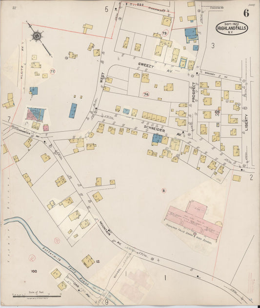 Sanborn Fire Insurance Map from Highland Falls, Orange County, New York (1937), Sheet #0006 - Historic Sanborn Fire Insurance Map Print, vintage old map wall art, antique decor, genealogy gift, New York New York map