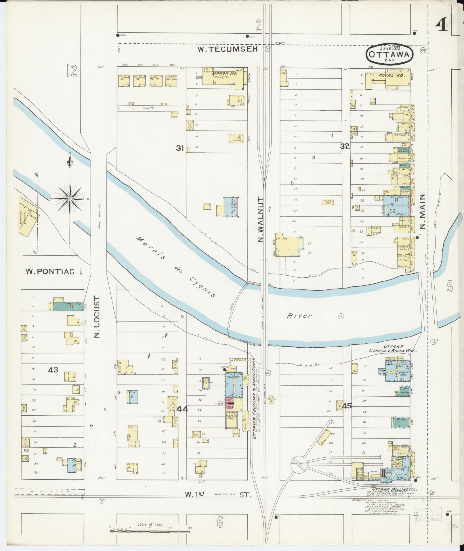 Sanborn Fire Insurance Map from Ottawa, Franklin County, Kansas (1893), Sheet #0004 - Complete Map Set gallery image, historic Sanborn map, vintage wall art, Kansas Kansas