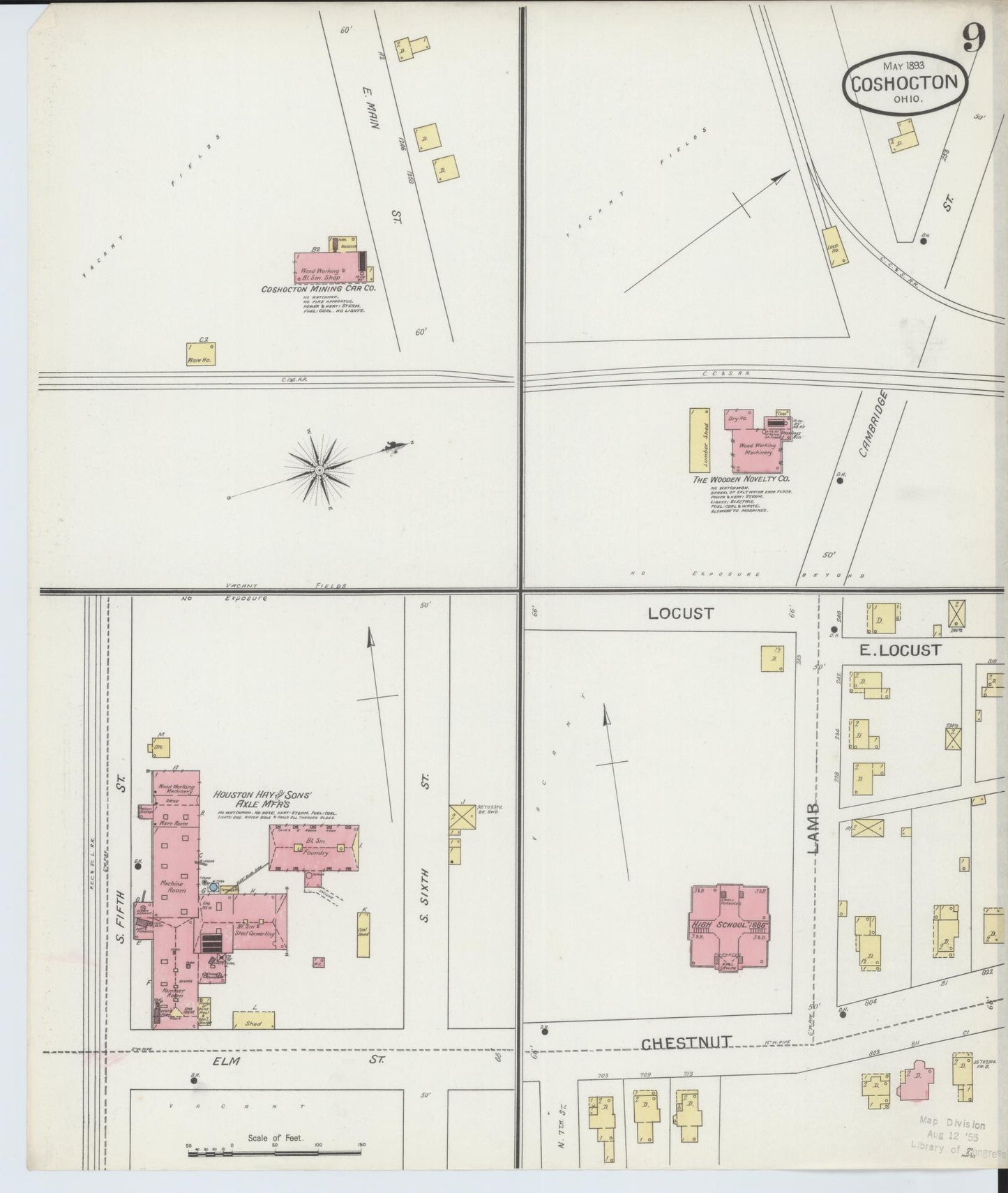Sanborn Fire Insurance Map from Coshocton, Coshocton County, Ohio (1893), Sheet #0009 - Historic Sanborn Fire Insurance Map Print, vintage old map wall art, antique decor, genealogy gift, Ohio Ohio map