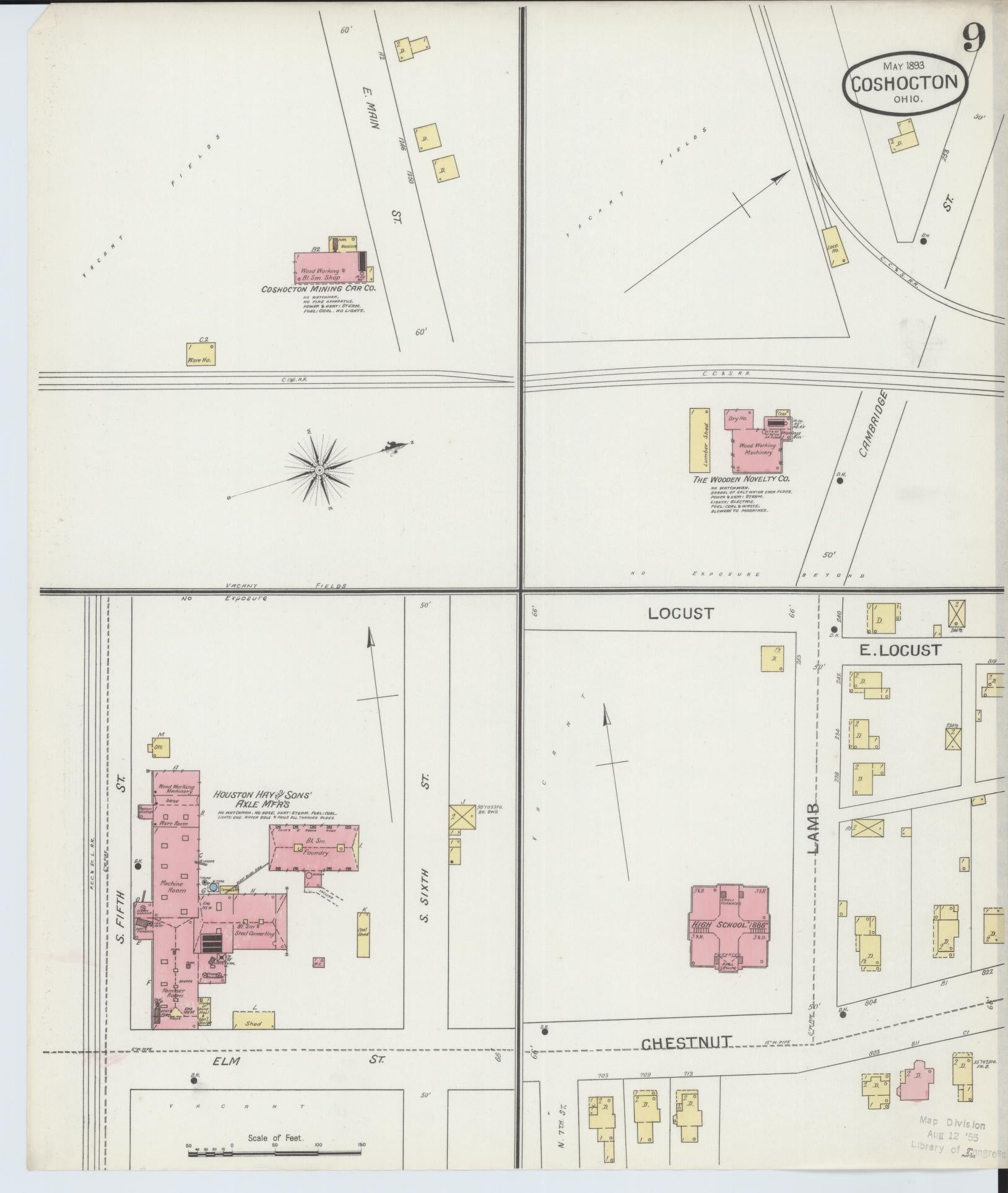 Sanborn Fire Insurance Map from Coshocton, Coshocton County, Ohio (1893), Sheet #0009 - Historic Sanborn Fire Insurance Map Print, vintage old map wall art, antique decor, genealogy gift, Ohio Ohio map