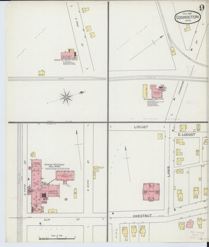 Sanborn Fire Insurance Map from Coshocton, Coshocton County, Ohio (1893), Sheet #0009 - Historic Sanborn Fire Insurance Map Print, vintage old map wall art, antique decor, genealogy gift, Ohio Ohio map