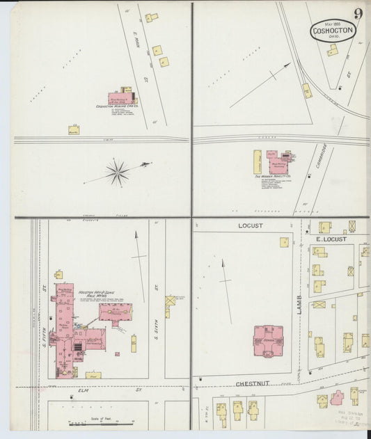Sanborn Fire Insurance Map from Coshocton, Coshocton County, Ohio (1893), Sheet #0009 - Historic Sanborn Fire Insurance Map Print, vintage old map wall art, antique decor, genealogy gift, Ohio Ohio map