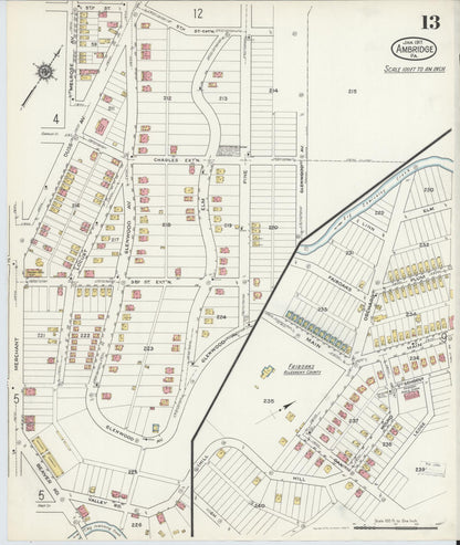 Sanborn Fire Insurance Map from Ambridge, Beaver County, Pennsylvania (1917), Sheet #0013 - Complete Map Set gallery image, historic Sanborn map, vintage wall art, Pennsylvania Pennsylvania