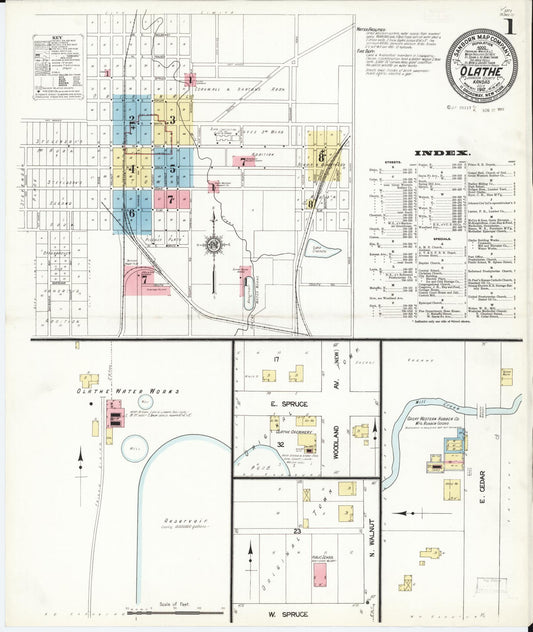 Sanborn Fire Insurance Map from Olathe, Johnson County, Kansas (1912), Sheet #0001 - Historic Sanborn Fire Insurance Map Print, vintage old map wall art, antique decor, genealogy gift, Kansas Kansas map