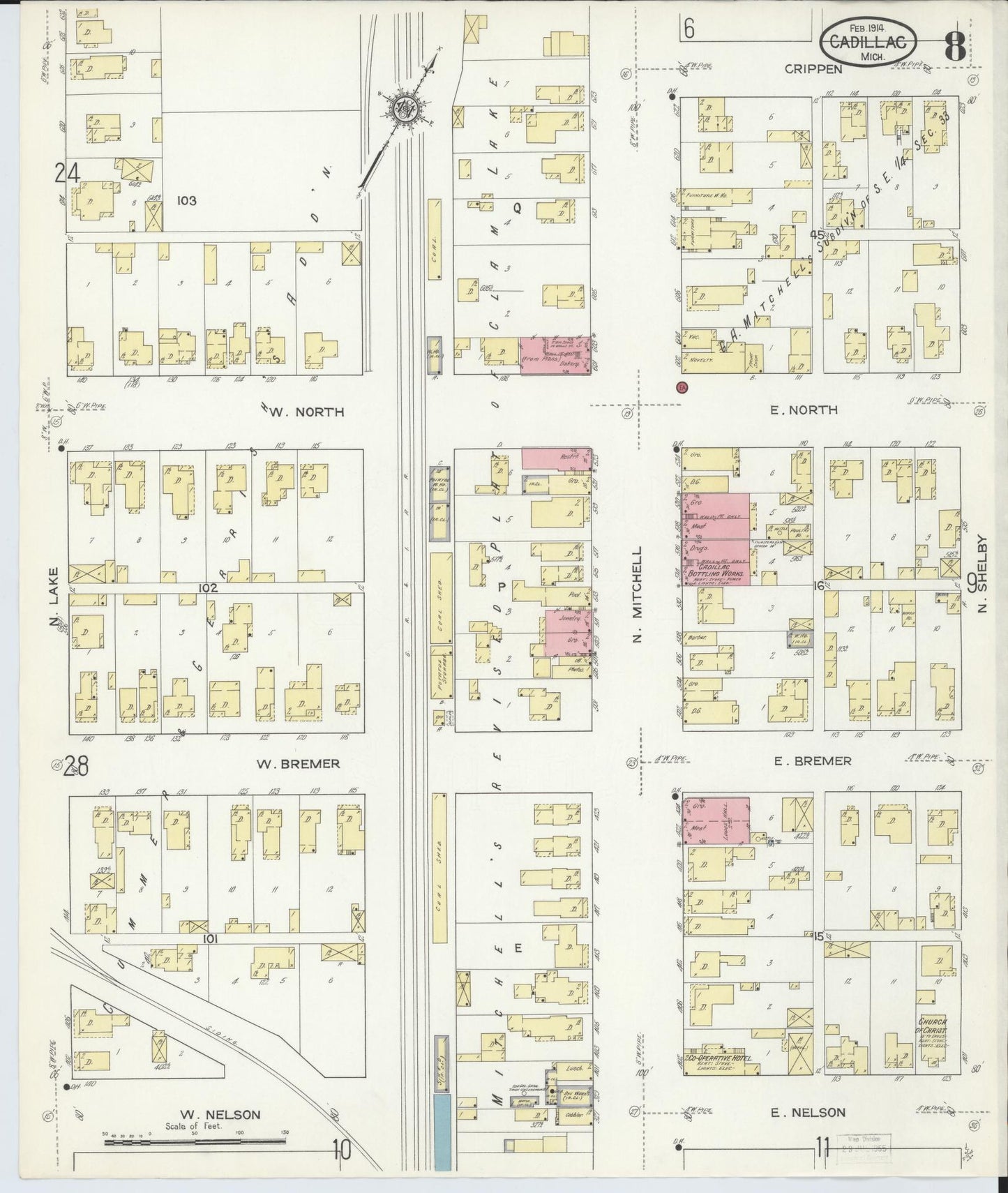 Sanborn Fire Insurance Map from Cadillac, Wexford County, Michigan (1914), Sheet #0008 - Historic Sanborn Fire Insurance Map Print, vintage old map wall art, antique decor, genealogy gift, Michigan Michigan map