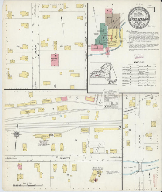 Sanborn Fire Insurance Map from Canaseraga, Allegany County, New York (1913), Sheet #0001 - Complete Map Set gallery image, historic Sanborn map, vintage wall art, New York New York