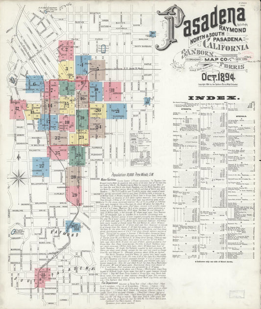 Sanborn Fire Insurance Map from Pasadena, Los Angeles County, California. (1894) – Historic Sanborn Fire Insurance Map Print
