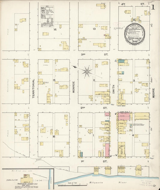 Sanborn Fire Insurance Map from Harrisburg, Linn County, Oregon (1892), Sheet #0001 - Historic Sanborn Fire Insurance Map Print, vintage old map wall art, antique decor, genealogy gift, Oregon Oregon map