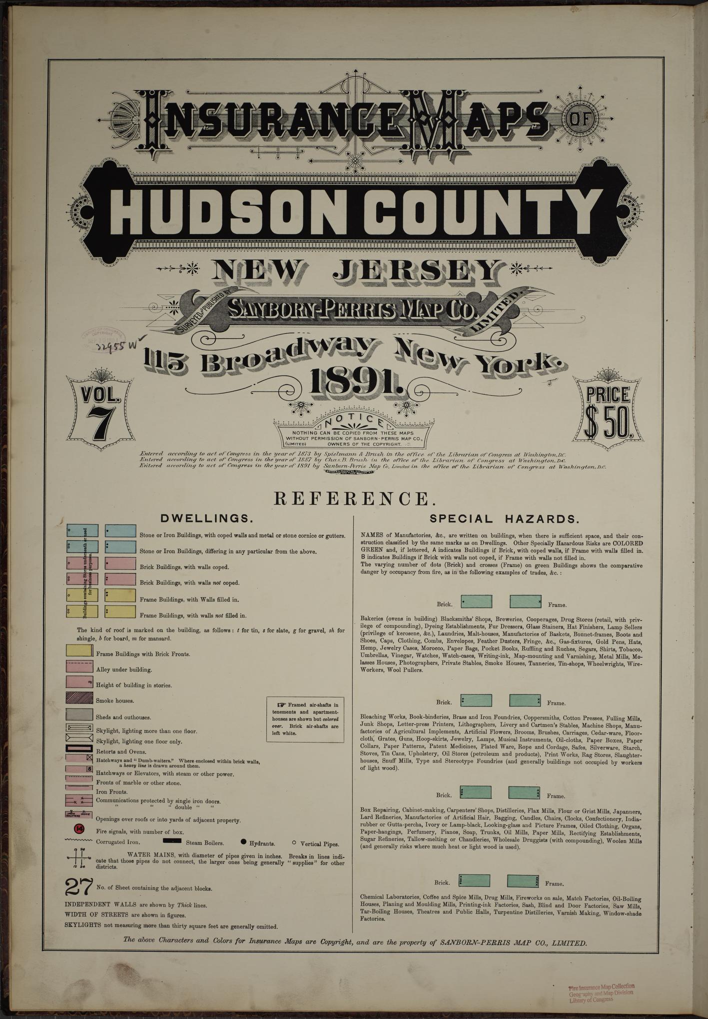 Sanborn Fire Insurance Map from Hudson Co., Hudson County, New Jersey. (1891) – Historic Sanborn Fire Insurance Map Print