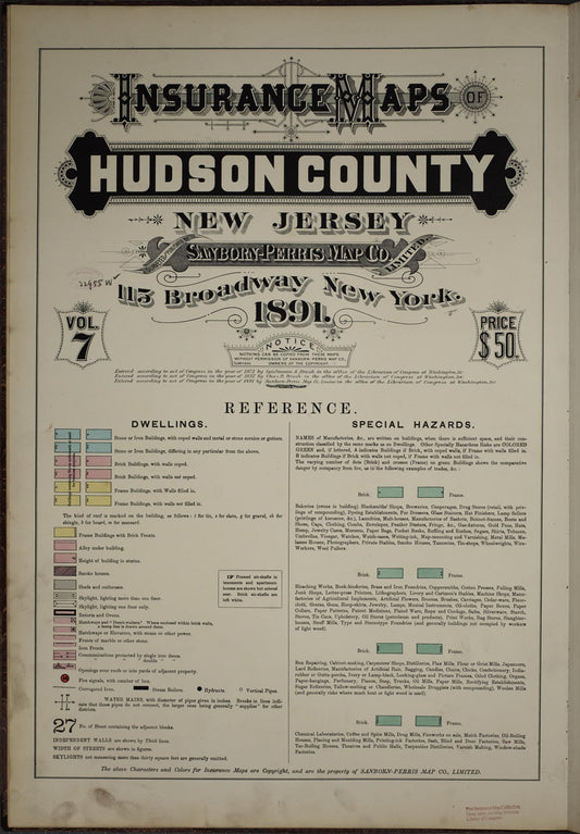 Sanborn Fire Insurance Map from Hudson Co., Hudson County, New Jersey. (1891) – Historic Sanborn Fire Insurance Map Print