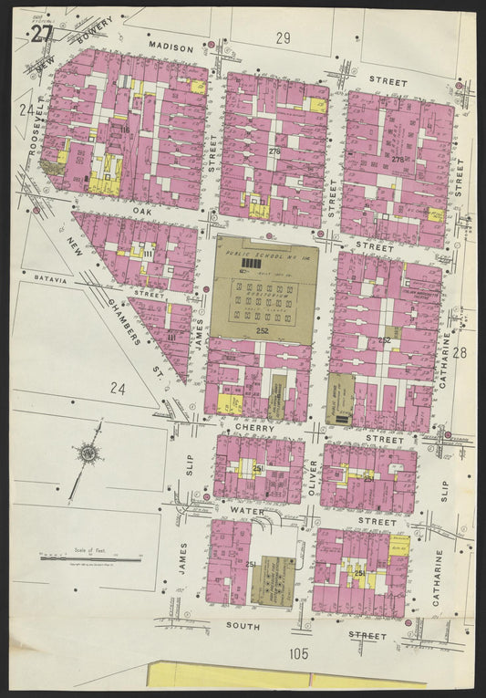 Sanborn Fire Insurance Map from New York, Bronx, Manhattan, New York (1923), Sheet #0027 - Historic Sanborn Fire Insurance Map Print, vintage old map wall art, antique decor, genealogy gift, New York New York map