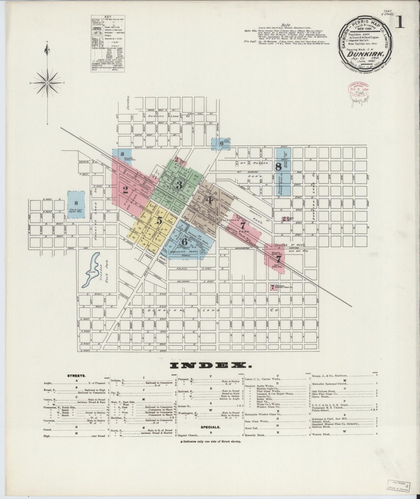 Sanborn Fire Insurance Map from Dunkirk, Jay And Blackford Counties, Indiana (1895), Sheet #0001 - Complete Map Set gallery image, historic Sanborn map, vintage wall art, Indiana Indiana
