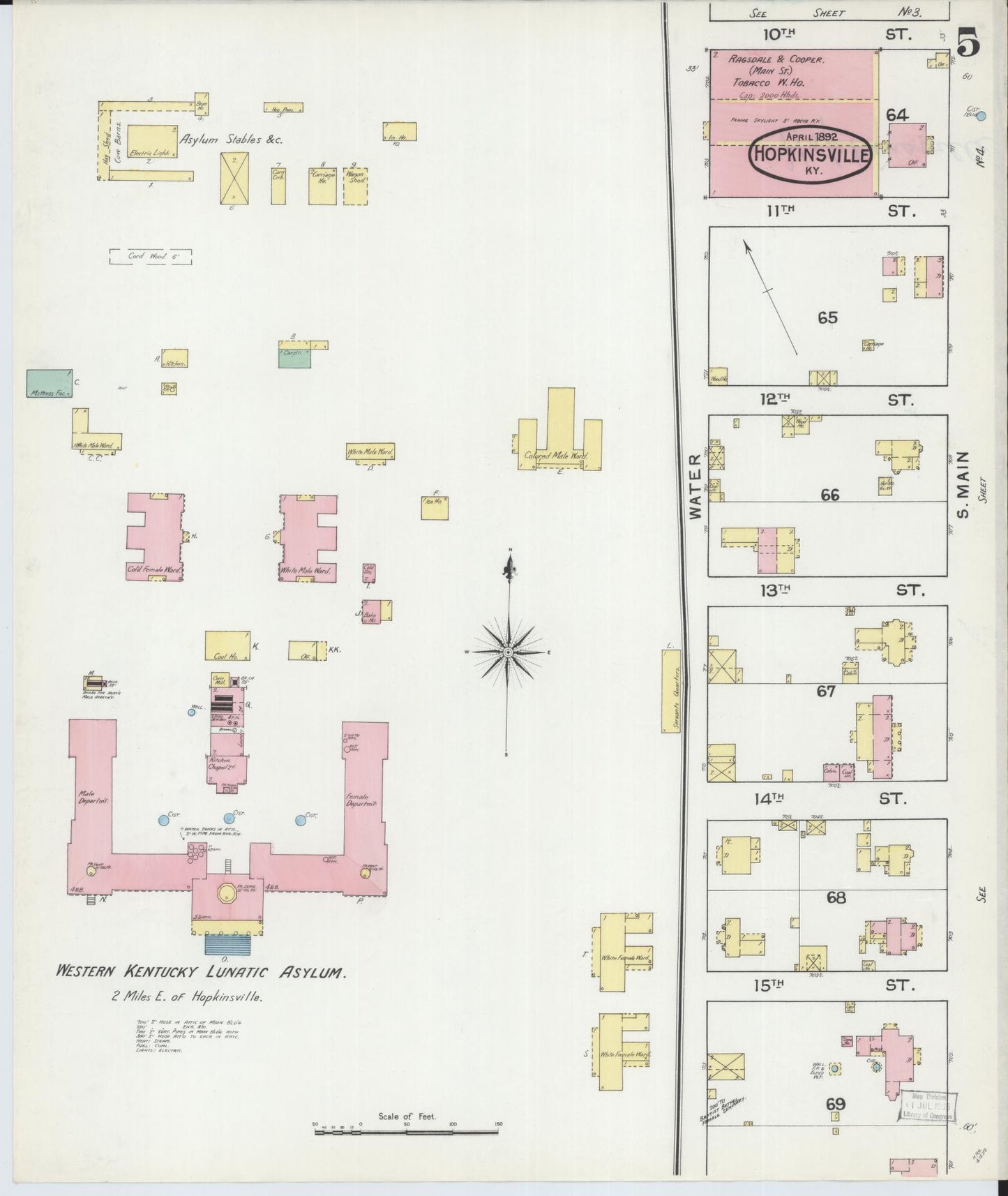 Sanborn Fire Insurance Map from Hopkinsville, Christian County, Kentucky (1892), Sheet #0005 - Historic Sanborn Fire Insurance Map Print, vintage old map wall art, antique decor, genealogy gift, Kentucky Kentucky map