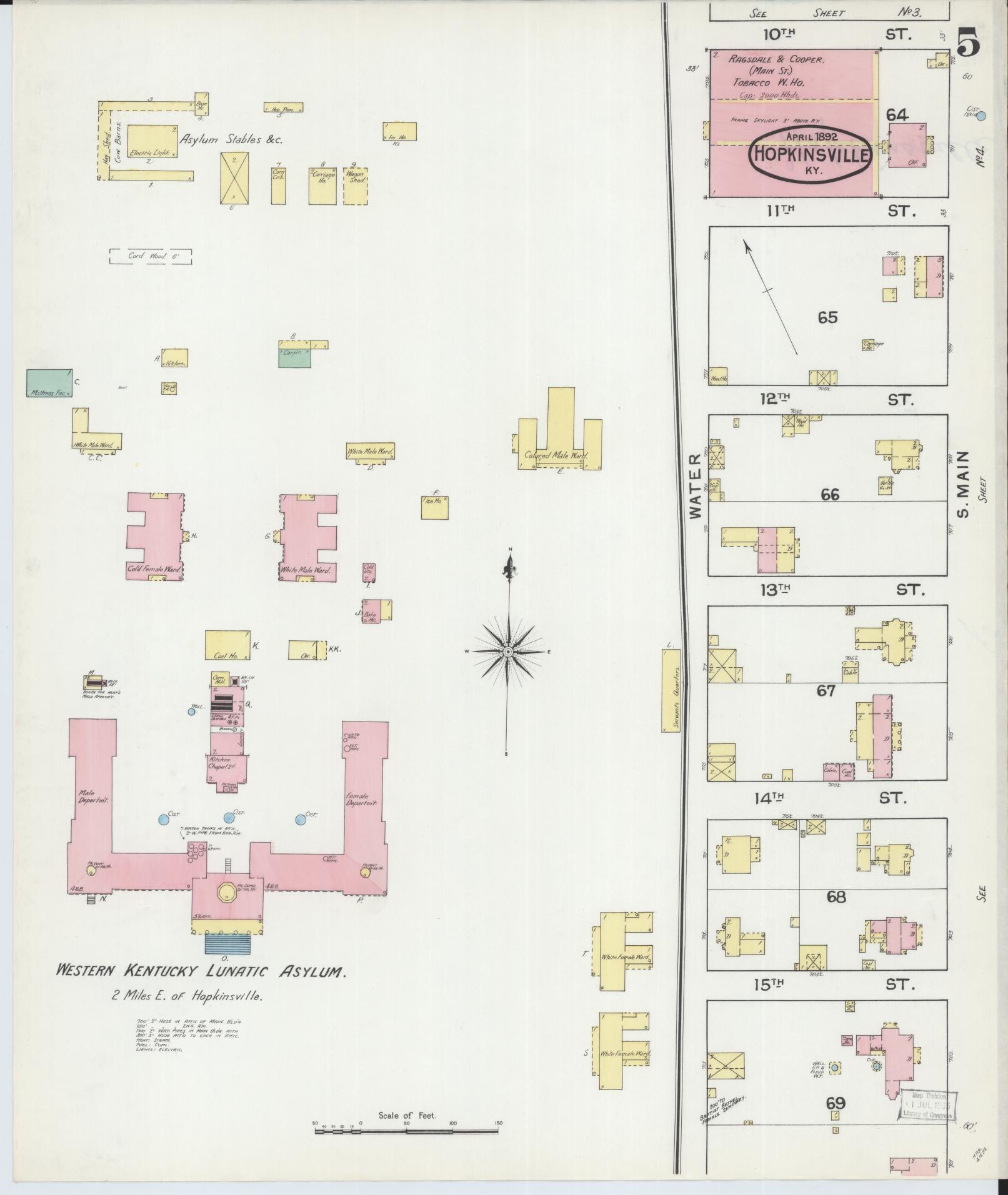 Sanborn Fire Insurance Map from Hopkinsville, Christian County, Kentucky (1892), Sheet #0005 - Historic Sanborn Fire Insurance Map Print, vintage old map wall art, antique decor, genealogy gift, Kentucky Kentucky map
