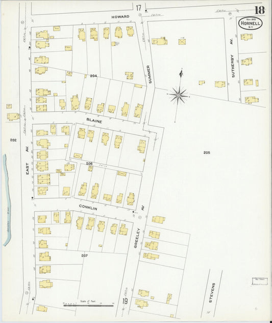 Sanborn Fire Insurance Map from Hornell, Steuben County, New York (1909), Sheet #0018 - Historic Sanborn Fire Insurance Map Print, vintage old map wall art, antique decor, genealogy gift, New York New York map