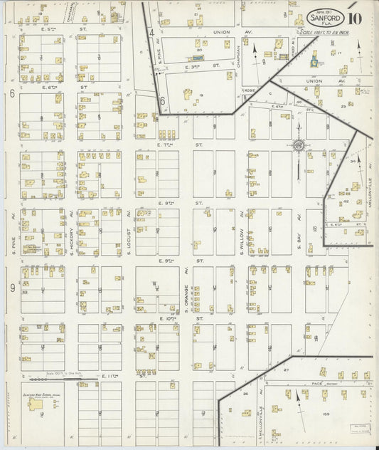 Sanborn Fire Insurance Map from Sanford, Seminole County, Florida (1917), Sheet #0010 - Historic Sanborn Fire Insurance Map Print, vintage old map wall art, antique decor, genealogy gift, Florida Florida map