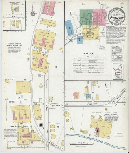 Sanborn Fire Insurance Map from Pennsboro, Richie County, West Virginia (1916), Sheet #0001 - Complete Map Set gallery image, historic Sanborn map, vintage wall art, West Virginia West Virginia