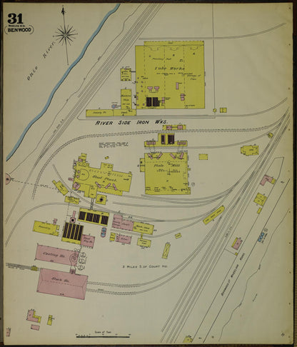 Sanborn Fire Insurance Map from Wheeling, Ohio County, West Virginia (1890), Sheet #0031 - Complete Map Set gallery image, historic Sanborn map, vintage wall art, West Virginia West Virginia