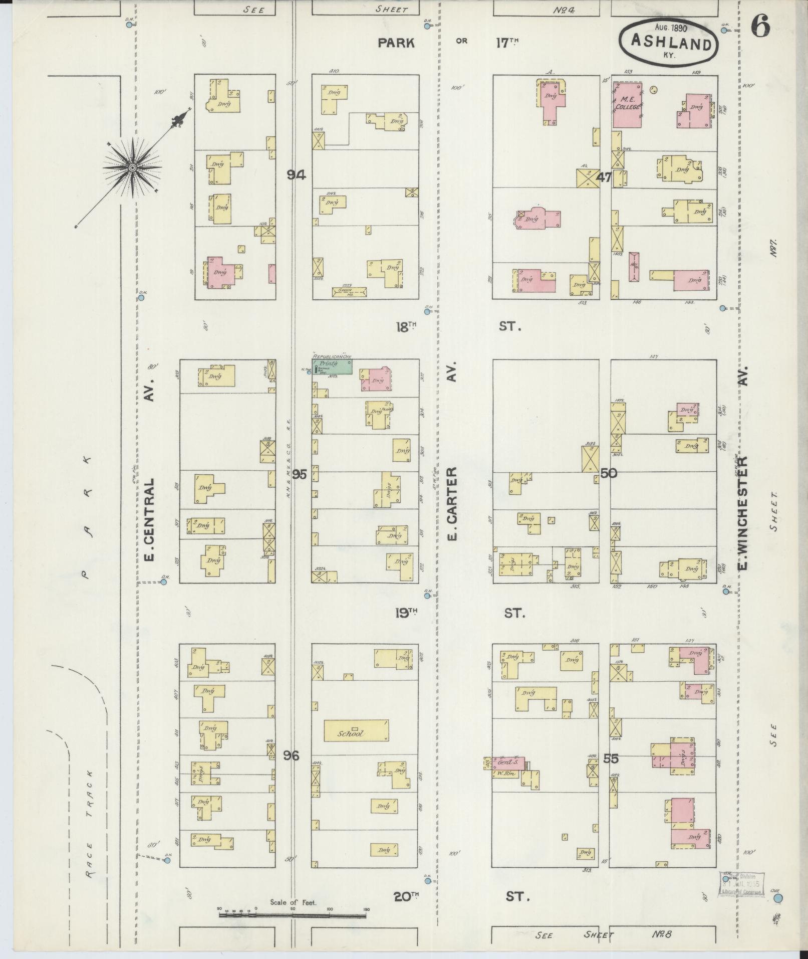 Sanborn Fire Insurance Map from Ashland, Boyd County, Kentucky (1890), Sheet #0006 - Complete Map Set gallery image, historic Sanborn map, vintage wall art, Kentucky Kentucky