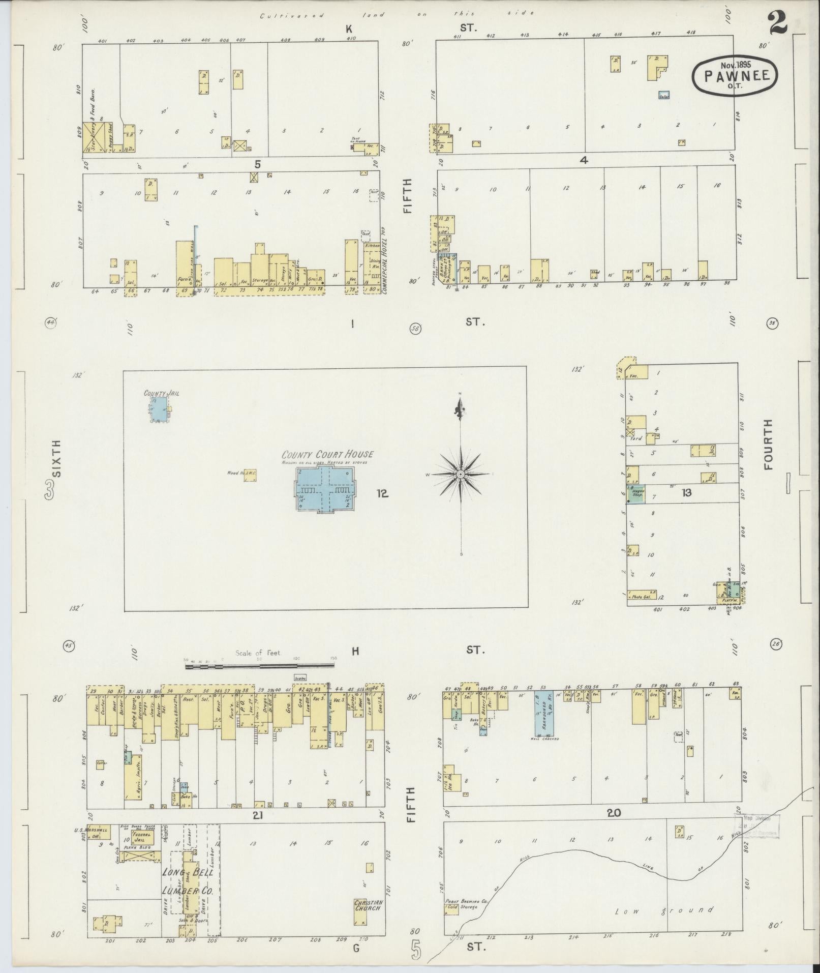 Sanborn Fire Insurance Map from Pawnee, Pawnee County, Oklahoma (1895), Sheet #0002 - Complete Map Set gallery image, historic Sanborn map, vintage wall art, Oklahoma Oklahoma